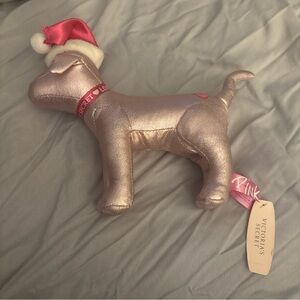Victorias Secret Plush Bean Filled Metallic Pink Dog Santa Hat 6"